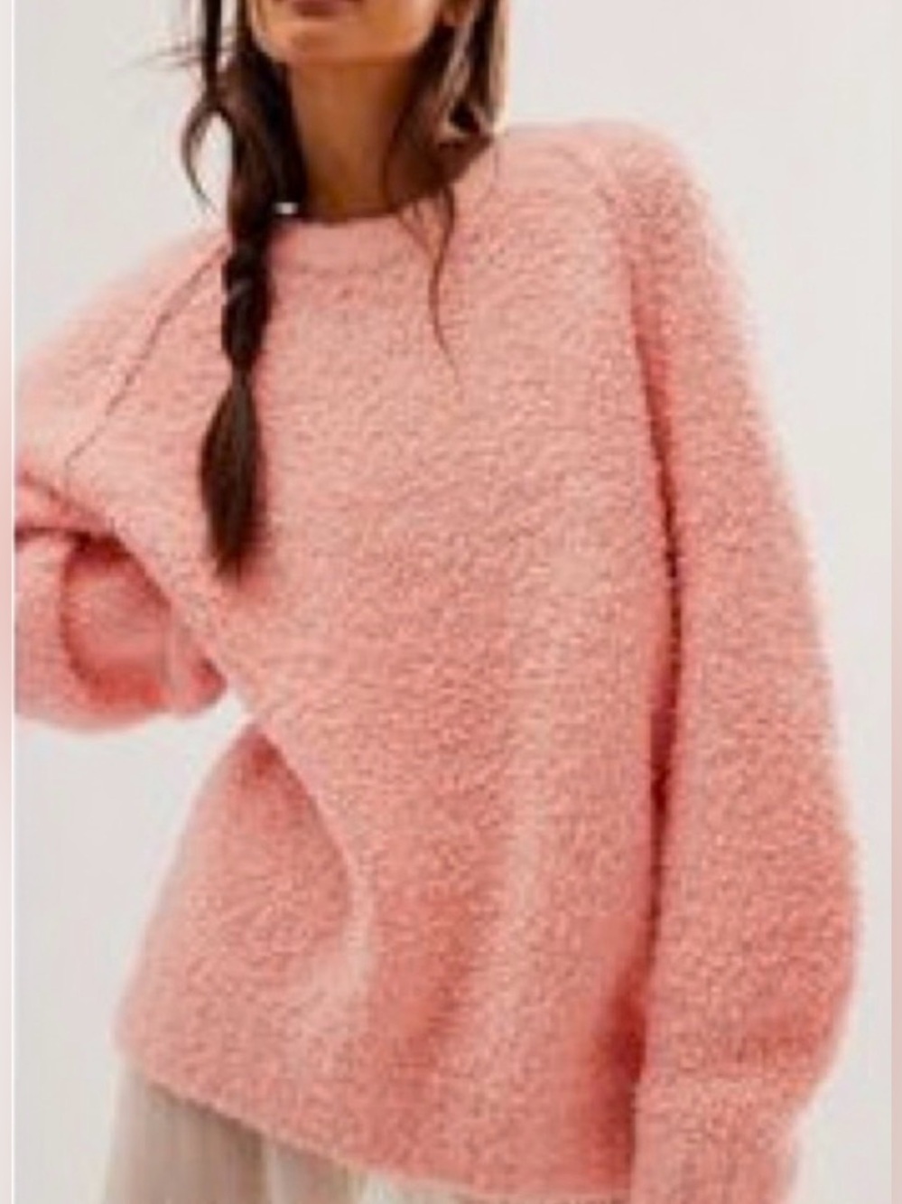 Free People Wool Blend Teddy Sweater Tunic, Pink Rosette, sz XS